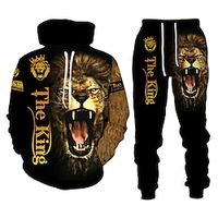 Men's Tracksuit Hoodies Set Brown Hooded Graphic Animal Wolf 2 Piece Print Sports  Outdoor Casual Sports 3D Print Basic Streetwear Designer Fall Spring Clothing Apparel Hoodies Sweatshirts  Lightinthebox - thumbnail