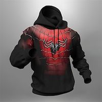Graphic Spider Fashion Daily Basic Men's 3D Print Hoodie Pullover Sports Outdoor Holiday Vacation Hoodies Black Grey Black Red Hooded Front Pocket Print Spring   Fall Designer Lightinthebox - thumbnail