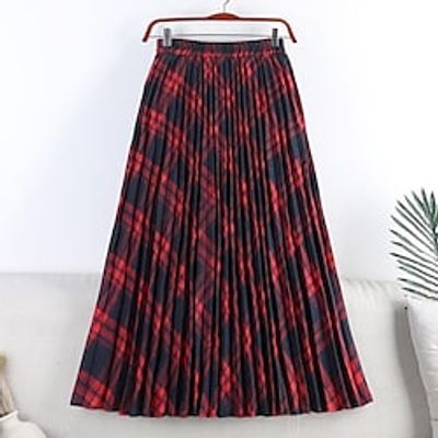 Women's Work Skirts Plaid Skirt Midi Cotton Green Black Red Brown Skirts Winter Pleated Long Fashion Casual Long Christmas One-Size miniinthebox Women's Work Skirts Plaid Skirt Midi Cotton Green Black Red Brown Skirts Winter Pleated Long Fashion Casual Long Christmas One-Size miniinthebox