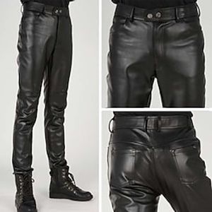 Men's Trousers Faux Leather Pants Casual Pants Pocket Straight Leg Plain Comfort Casual Daily Holiday Faux Leather Streetwear Stylish Black miniinthebox