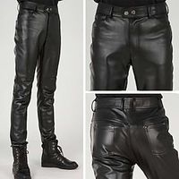 Men's Trousers Faux Leather Pants Casual Pants Pocket Straight Leg Plain Comfort Casual Daily Holiday Faux Leather Streetwear Stylish Black miniinthebox - thumbnail