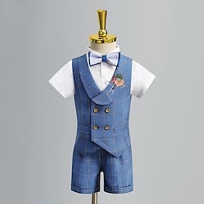 Wedding Two-piece Suit ( Vest Pants Bow Tie ) Kids Boys Ring Bearer Suits Sleeveless Cotton Blend Checkered 3-17 Years Lightinthebox