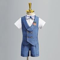 Wedding Two-piece Suit ( Vest Pants Bow Tie ) Kids Boys Ring Bearer Suits Sleeveless Cotton Blend Checkered 3-17 Years Lightinthebox - thumbnail