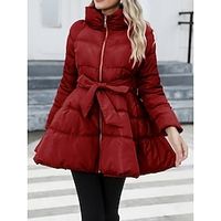 Women's Parka Windproof Warm Outdoor Street Daily Wear Going out Zipper Pocket Zipper Stand Collar Fashion Simple Modern Casual Plain Regular Fit Outerwear Long Sleeve Fall Winter Black Wine Purple S Lightinthebox - thumbnail