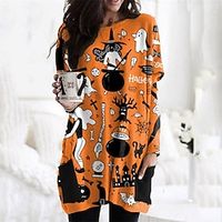 Women's Sweatshirt Dress Winter Dress  Light Yellow Black Purple Yellow Orange White Long Sleeve Cat Pocket Print Winter Fall Crew Neck Stylish Casual Fall Dress Loose Fit 2022 S M L XL 2XL Lightinthebox - thumbnail