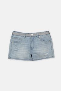 Big Girls Metallic Waist Distressed Denim Shorts  Blue Wash
