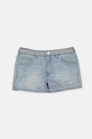 Big Girls Metallic Waist Distressed Denim Shorts  Blue Wash - thumbnail