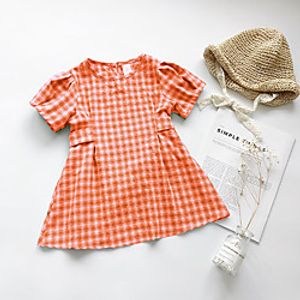 [90-130cm] girls round neck puff sleeve small fresh plaid dress Lightinthebox