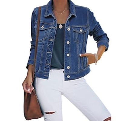 Women's Denim Jacket Outdoor Street Daily Spring Summer Regular Coat Regular Fit Breathable Streetwear Casual Jacket Long Sleeve Solid Color Pocket Black Navy Blue Light Blue Lightinthebox Women's Denim Jacket Outdoor Street Daily Spring Summer Regular Coat Regular Fit Breathable Streetwear Casual Jacket Long Sleeve Solid Color Pocket Black Navy Blue Light Blue Lightinthebox