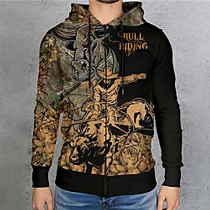 Men's Unisex Full Zip Hoodie Graphic Prints Cow Zipper Print Daily Sports 3D Print 3D Print Casual Hoodies Sweatshirts  Brown miniinthebox