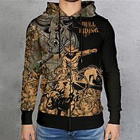 Men's Unisex Full Zip Hoodie Graphic Prints Cow Zipper Print Daily Sports 3D Print 3D Print Casual Hoodies Sweatshirts  Brown miniinthebox - thumbnail