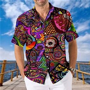 Men's Shirt Graphic Shirt Abstract Turndown Rainbow Print Outdoor Street Short Sleeve Button-Down Print Clothing Apparel Fashion Cool Designer Casual  Summer  Spring  Summer Lightinthebox