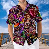 Men's Shirt Graphic Shirt Abstract Turndown Rainbow Print Outdoor Street Short Sleeve Button-Down Print Clothing Apparel Fashion Cool Designer Casual  Summer  Spring  Summer Lightinthebox - thumbnail