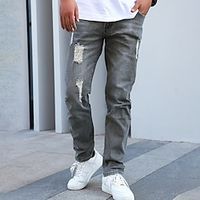 Men's Jeans Trousers Denim Pants Zipper Button Pocket Plain Comfort Breathable Outdoor Daily Going out Fashion Casual Grey miniinthebox