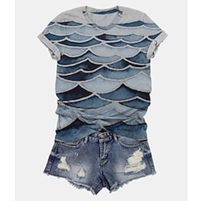 Women's Plus Size Patchwork Print Scenery Blouse Shirt Large Size Round Neck Short Sleeve Streetwear Tops Big Size miniinthebox