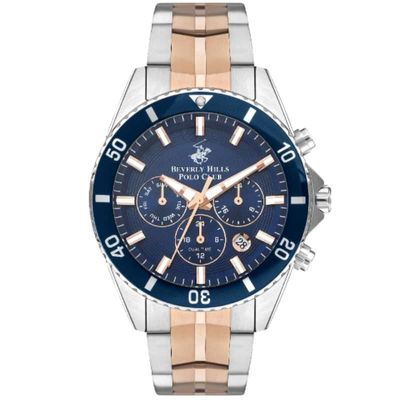 Beverly Hills Polo Club Men's Multi Function Display Watch & Metal Strap, Silver And Rose Gold - BP3500X.590