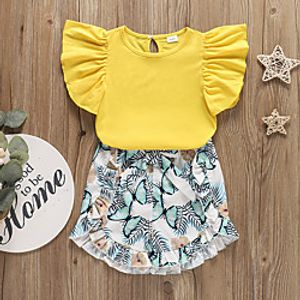 Kids Girls' Shirt  Shorts Clothing Set 2 Pieces Sleeveless Yellow Floral Print Active Basic Regular 2-6 Years Lightinthebox