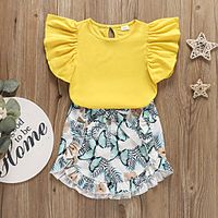 Kids Girls' Shirt  Shorts Clothing Set 2 Pieces Sleeveless Yellow Floral Print Active Basic Regular 2-6 Years Lightinthebox - thumbnail