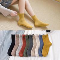 10 pairs of pure color vertical stripes all-match women's tube socks