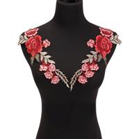 1 Pair Rose Flower Floral Collar Sew Patch Cute Applique Badge Embroidered Bust Dress DIY Decoration - thumbnail