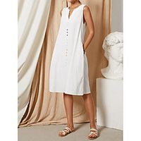 2021 summer wish european and american cross-border source ladies solid color multicolor button v-neck sleeveless casual dress miniinthebox - thumbnail