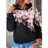 Women's Hoodie Sweatshirt Pullover Streetwear Black Floral Casual Hoodie Long Sleeve S M L XL 2XL 3XL Lightinthebox - thumbnail