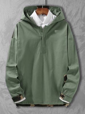 KOYYE Men Casual Camouflage Patchwork Print Button Front Hoodie KOYYE Men Casual Camouflage Patchwork Print Button Front Hoodie