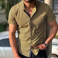 Men's Shirt Button Up Shirt Casual Shirt Yellow Short Sleeve Plaid  Check Turndown Street Daily Clothing Apparel Fashion Casual Comfortable Lightinthebox - thumbnail
