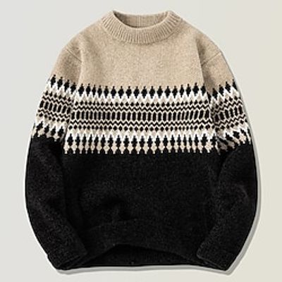 Men's Pullover Sweater Jumper Christmas Sweaters Knit Sweater Ribbed Knit Regular Cropped Knitted Color Block Crew Neck Modern Contemporary Thermal Work Daily Wear Clothing Apparel Winter Blue Khaki Lightinthebox