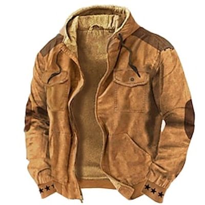 Graphic Prints Daily Casual Vintage Retro Men's 3D Print Zip Hoodie Hoodie Jacket Fleece Jacket Holiday Vacation Going out Hoodies Light Brown Brown Green Hooded Multi Pocket Fleece Winter Designer Lightinthebox
