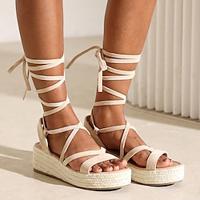 Women's Heels Sandals Boho Bohemia Beach Wedge Sandals Espadrille Party Vacation Beach Wedge Bohemia Vacation Microbial Leather Elastic Band Almond Black Lightinthebox