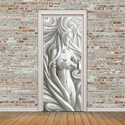 Sculpture Style 2pcs Self-adhesive Creative European Style Beauty Door Stickers Living Room Diy Decoration Home Waterproof Wall Stickers miniinthebox