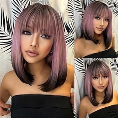 Black Ombre Purple 16 Inch Long Straight Hair Wigs With Bangs Synthetic Fiber Hair Replacement Wigs For Women Nature And Soft Hair Wigs Lightinthebox Black Ombre Purple 16 Inch Long Straight Hair Wigs With Bangs Synthetic Fiber Hair Replacement Wigs For Women Nature And Soft Hair Wigs Lightinthebox