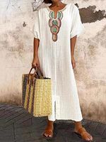 V-neck Casual Loose Retro Ethnic Print Short-sleeved Maxi Dress