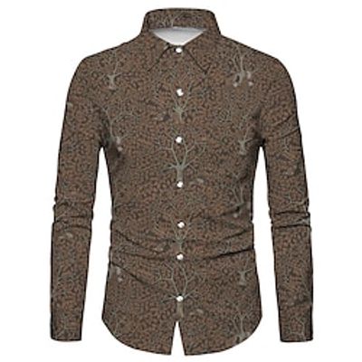 Men's Shirt Tree Graphic Prints Turndown Black Brown 3D Print Outdoor Street Long Sleeve Button-Down Print Clothing Apparel Fashion Designer Casual Soft miniinthebox