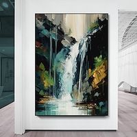 Handmade Original high mountain Oil Painting On Canvas Wall Art Decor Abstract waterfall Landscape Painting for Home Decor With Stretched FrameWithout Inner Frame Painting Lightinthebox - thumbnail