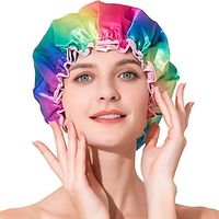 Reusable Bath Shower Caps for Women Long Hair Double Layer Waterproof Rainbow Shower Cap Flexible Bathing Shower Hat Hair Protector for Kids Girls Men miniinthebox - thumbnail