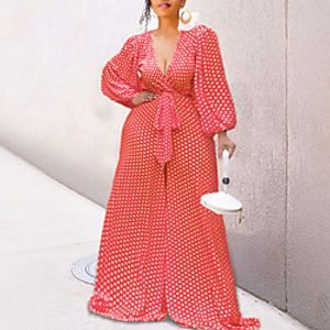 Women's Casual Streetwear Street Daily Wear High Waist Yellow Green Red Jumpsuit Polka Dot Print miniinthebox