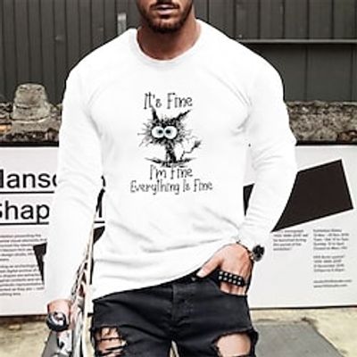 Men's T shirt Tee Cartoon Crew Neck White Black Print Street Sports Long Sleeve Print Clothing Apparel Fashion Designer Casual Comfortable Lightinthebox