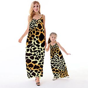Mommy and Me Dresses Graphic Color Block Leopard Daily Print Green Gray Yellow Sleeveless Maxi Strap Dress 3D Print Casual Matching Outfits  Summer Lightinthebox