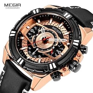 MEGIR Men Watch Top Brand Luxury Blue Chronograph Wristwatch Date Military Sport Leather Band Male Clock Lightinthebox