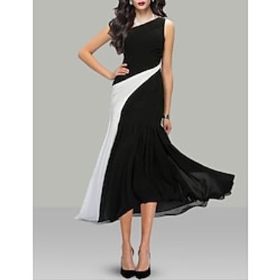 A-Line Cocktail Dresses Black Dress Wedding Guest Holiday Tea Length Sleeveless One Shoulder Chiffon with Ruched 2023 Lightinthebox