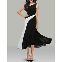 A-Line Cocktail Dresses Black Dress Wedding Guest Holiday Tea Length Sleeveless One Shoulder Chiffon with Ruched 2023 Lightinthebox - thumbnail