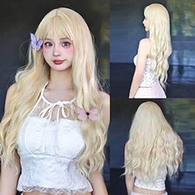 Synthetic Wig Uniforms Career Costumes Princess Hell Girl Guilty Crown MAGI Straight kinky Straight Middle Part Layered Haircut Machine Made Wig 24 inch Creamy-white Synthetic Hair Women's Cosplay Lightinthebox