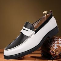 Men's Loafers  Slip-Ons Formal Shoes Dress Shoes Walking Casual British Office  Career PU Comfortable Loafer Black and White Black Color Block Fall Lightinthebox - thumbnail