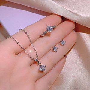 Women's Clear AAA Cubic Zirconia Bridal Jewelry Sets Geometrical Love Simple Elegant Fashion Holiday European Earrings Jewelry Silver For Party Wedding Engagement Work Festival 1 set Lightinthebox