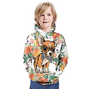 Kids Boys' Hoodie  Sweatshirt Long Sleeve Dog 3D Print Floral Animal Print White Children Tops Summer Active Daily Wear Regular Fit 3-13 Years miniinthebox