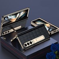 Leather Phone Case for Samsung Galaxy Z Fold 5 4 3 Fold4 Fold5 Gold Plating Magnetic Hinge Stand Back Cover with Mirror Film miniinthebox - thumbnail