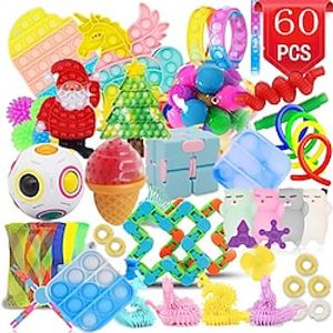 Fidget Toy Pack 60sensory toy sets with unlimited cubes stress balls and pop tubes for stress relief and anti-anxiety party goodies class prizes and Easter basket stuffing miniinthebox