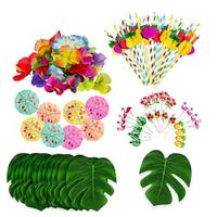 114PCS/184PCS Hawaiian Festival Party Turtle Back Leaf Hibiscus Flower Paper Straw Umbrella 24 Cake Sticks Combination Package Lightinthebox